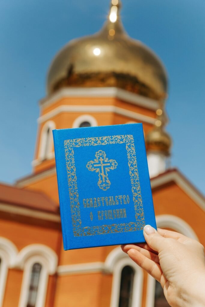 Russian Pronunciation Russian Book next to a russian church